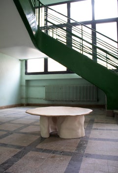 Nü Table in French Oak & White Chamotte Stoneware by Alice Lahana Studio