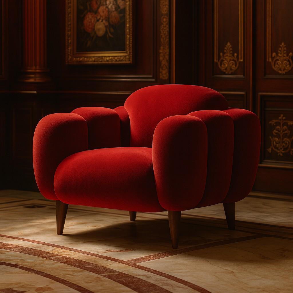 Fait main Fauteuil Nuage Blanc - Accoudoirs pétales bouclés ivoire, pieds en noyer par Sid/One Design en vente