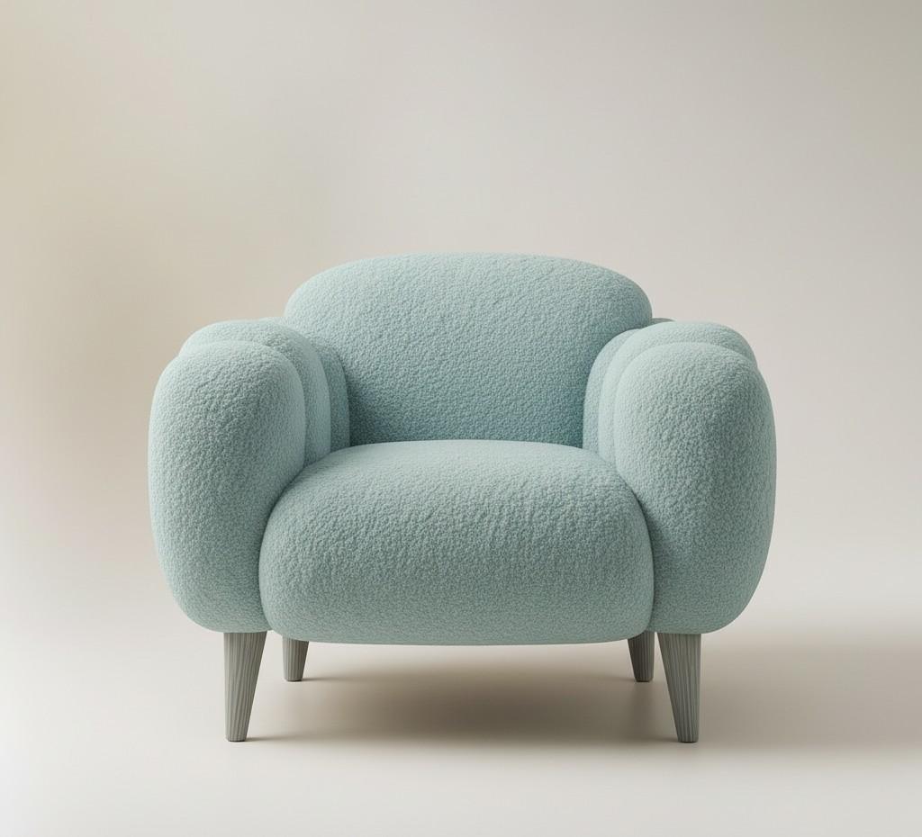 Nuage Bleu Fauteuil - Bouclé Azul Celadón , Patas Roble Gris by Sidani Design Moderno en venta