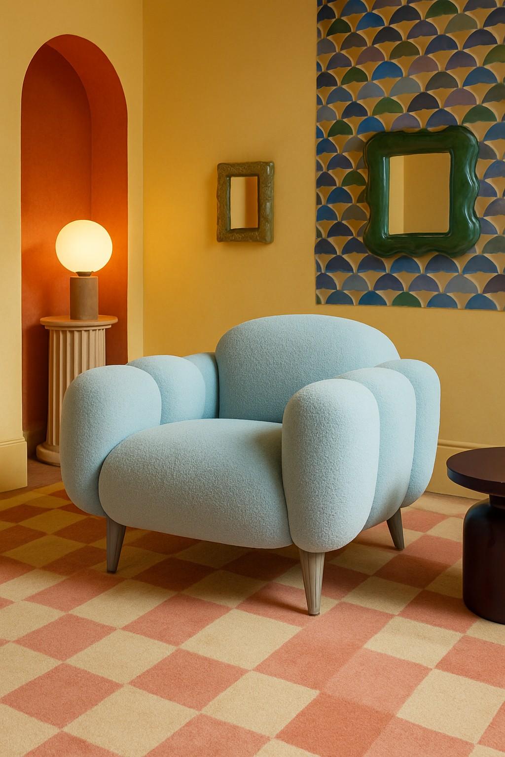 Nuage Bleu Fauteuil - Bouclé Azul Celadón , Patas Roble Gris by Sidani Design Hecho a mano en venta