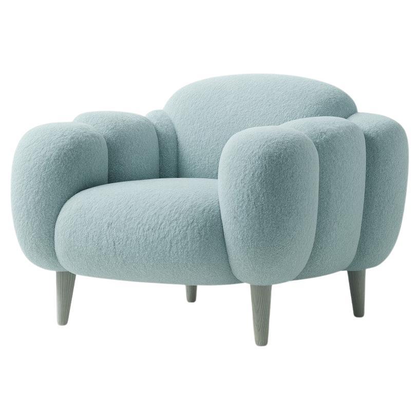 Nuage Bleu Fauteuil - Bouclé Azul Celadón , Patas Roble Gris by Sidani Design en venta