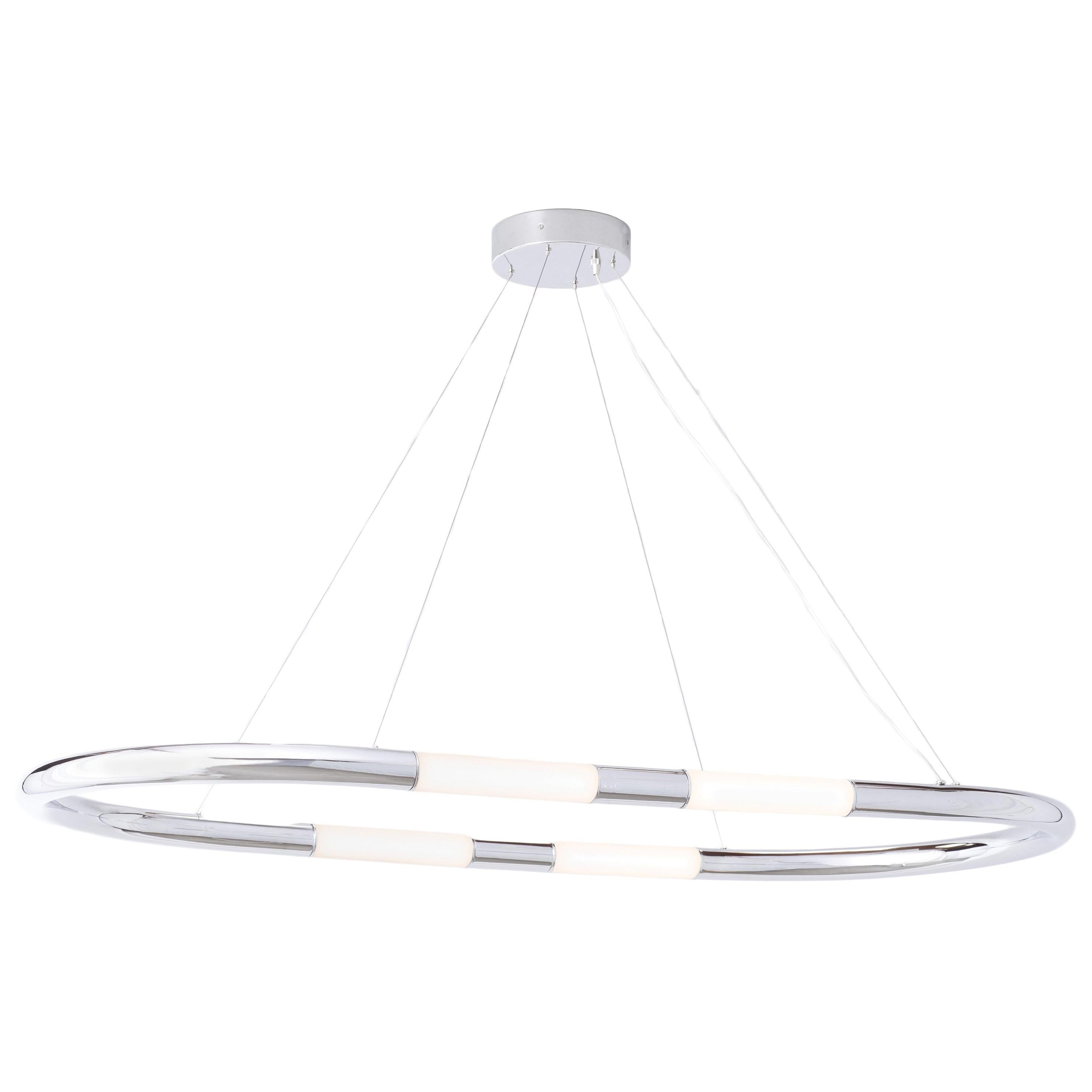 Lampe à suspension simple Nuage en chrome poli et 4 abat-jour en verre blanc sablé