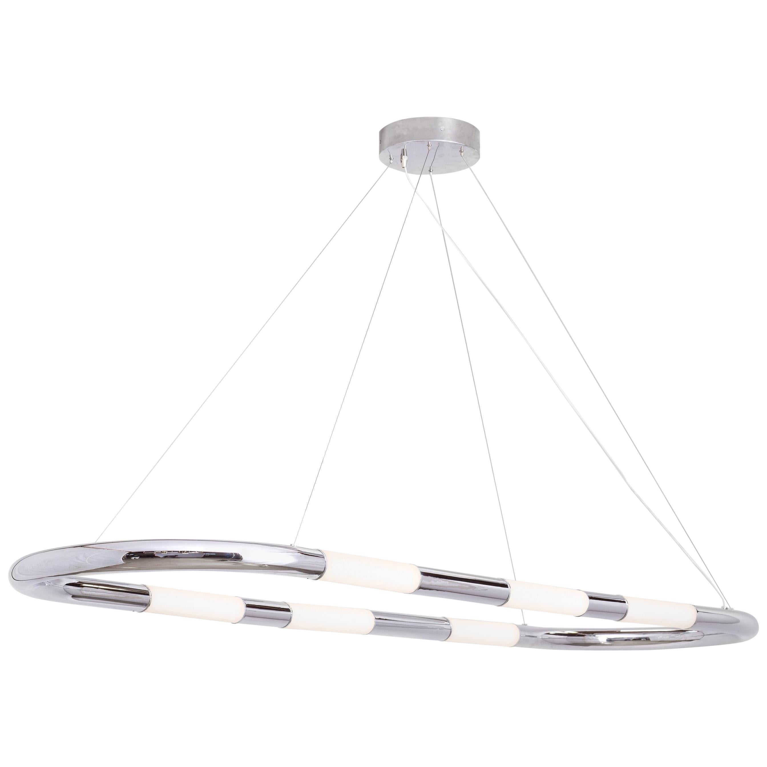 Lampe à suspension simple Nuage en chrome poli et 6 abat-jour en verre blanc sablé