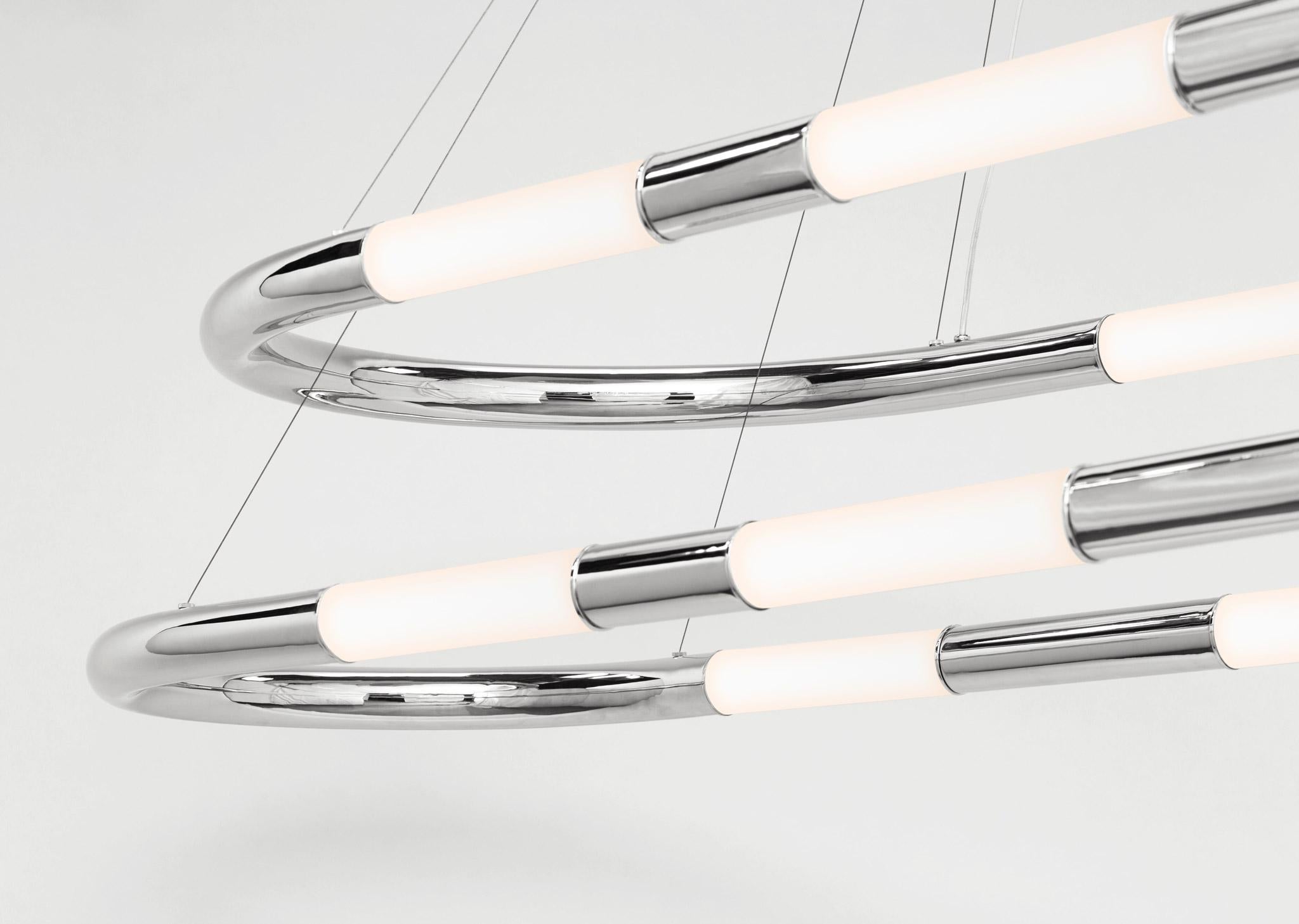Poli Lampe à suspension double nuage en chrome poli et abat-jour en verre blanc sablé