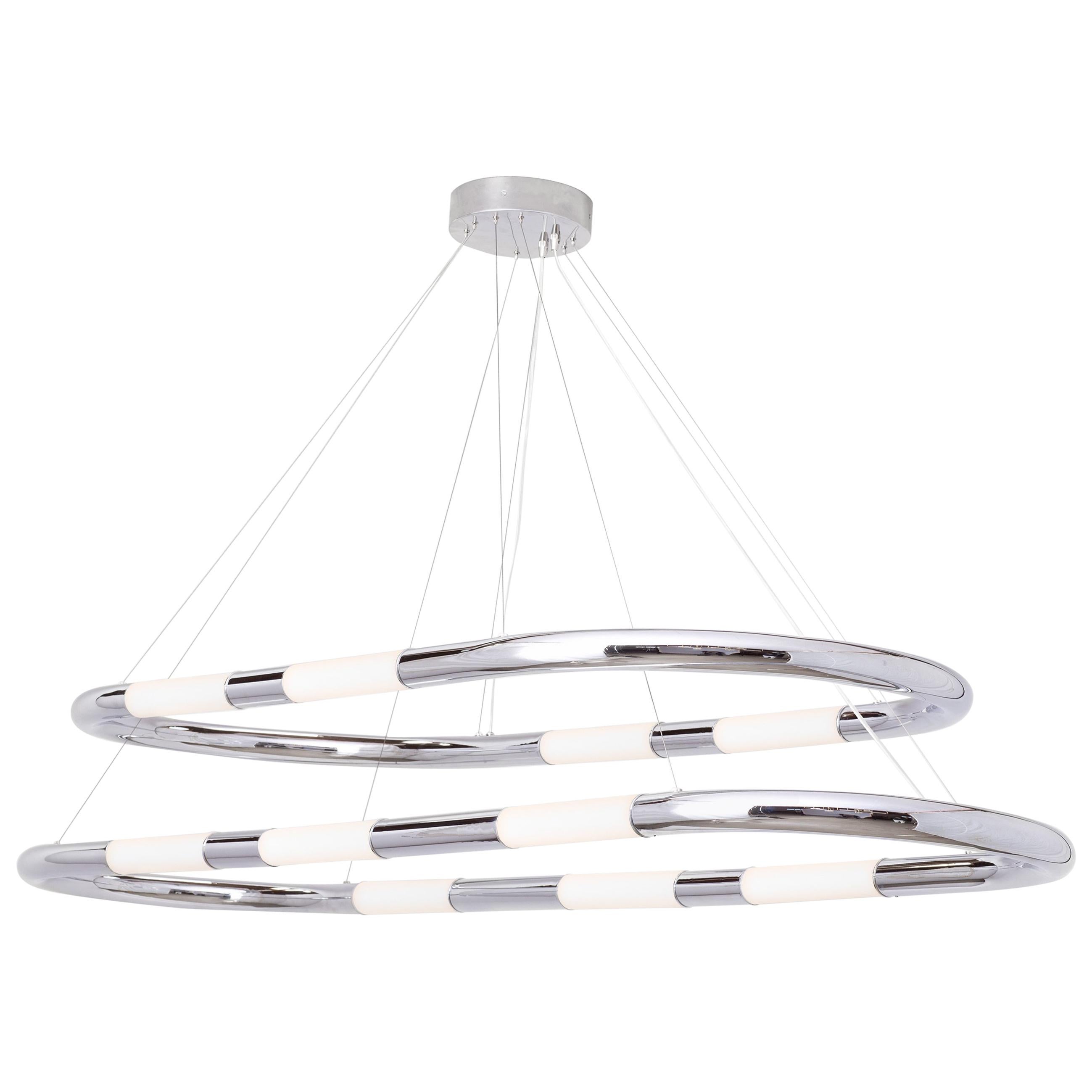 Lampe à suspension double nuage en chrome poli et abat-jour en verre blanc sablé