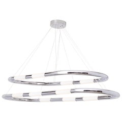 Lampe à suspension double nuage en chrome poli et abat-jour en verre blanc sablé