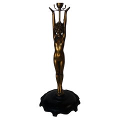 Antique Nuart Bronze Standing Nude Figure Accent Table Lamp