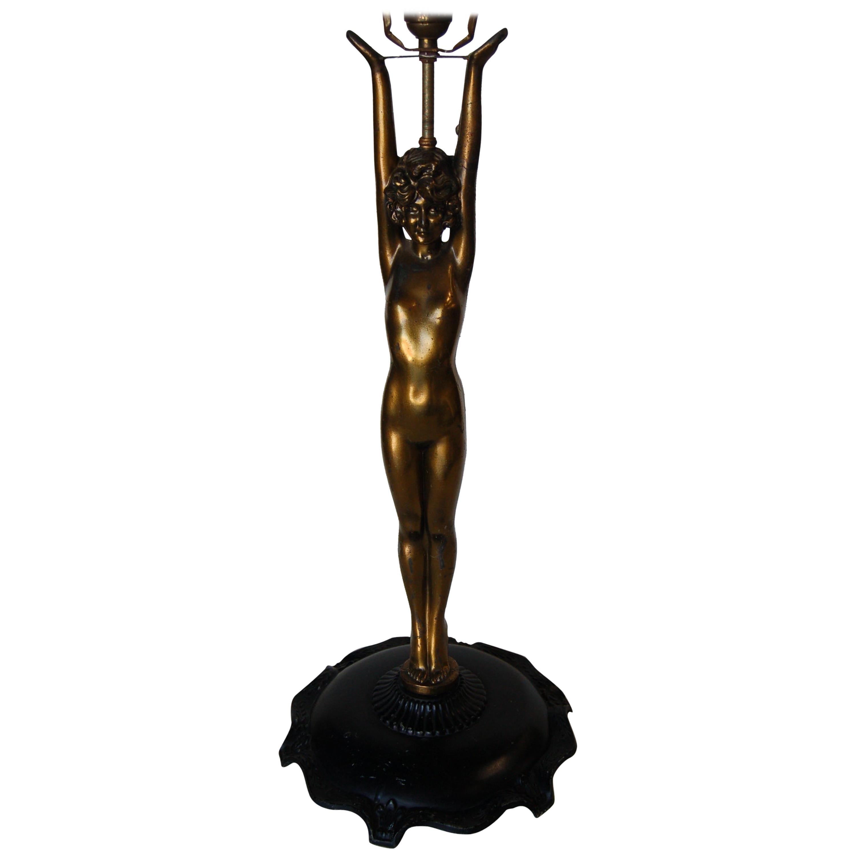 Nuart Bronze Standing Nude Figure Accent Table Lamp For Sale