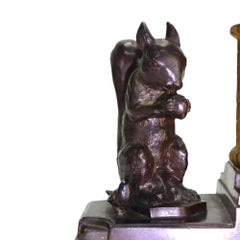 Nuart Creations Art Deco Squirrel & Bird Accent Lamp With Amber Shade c1930