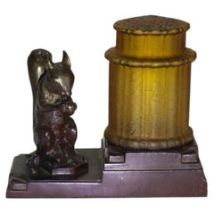Nuart Creations Art Deco Squirrel & Bird Accent Lamp With Amber Shade c1930