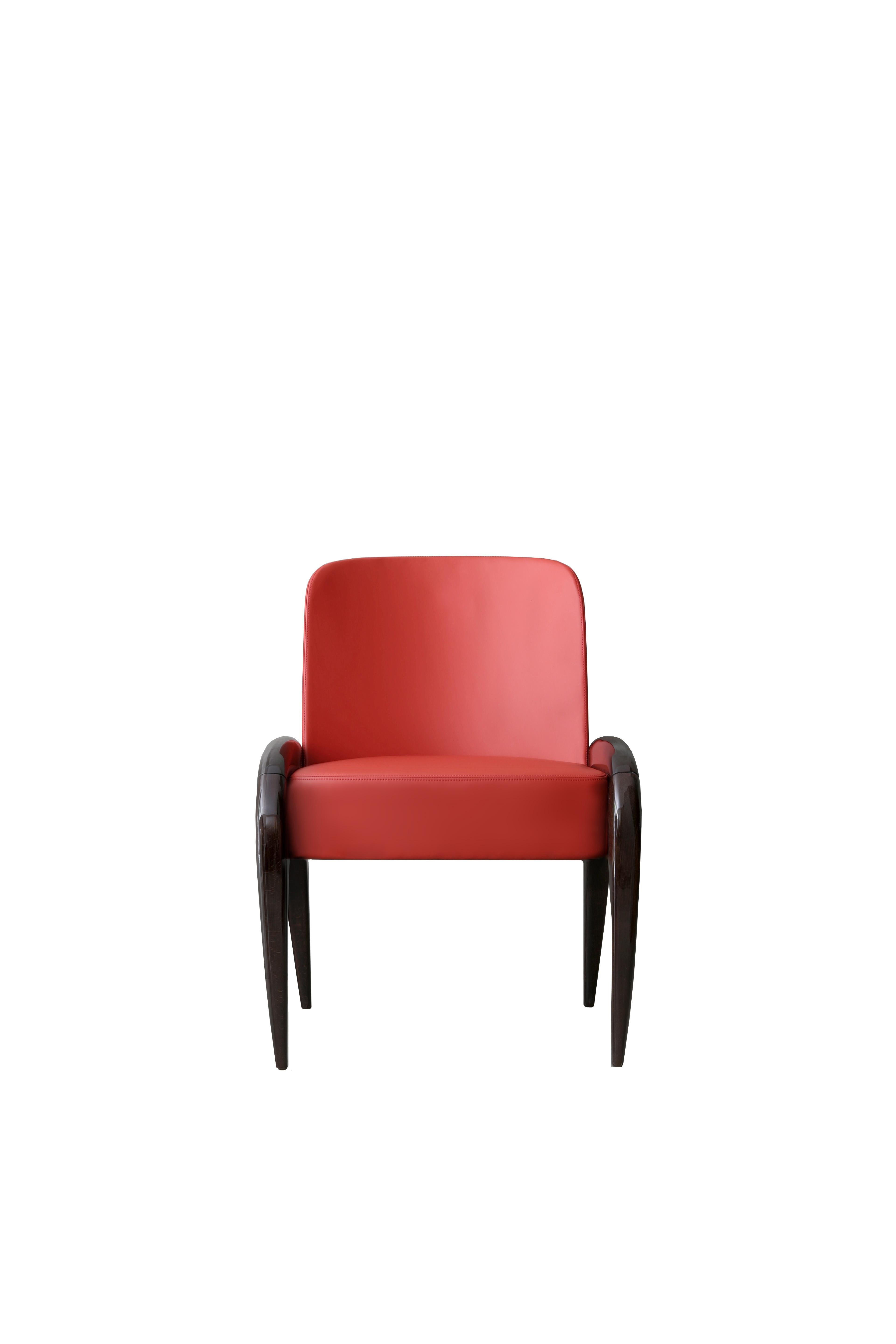 Modern Nuba, the Chair in Leather with Legs in Glossy Lacquered Solid Ash For Sale