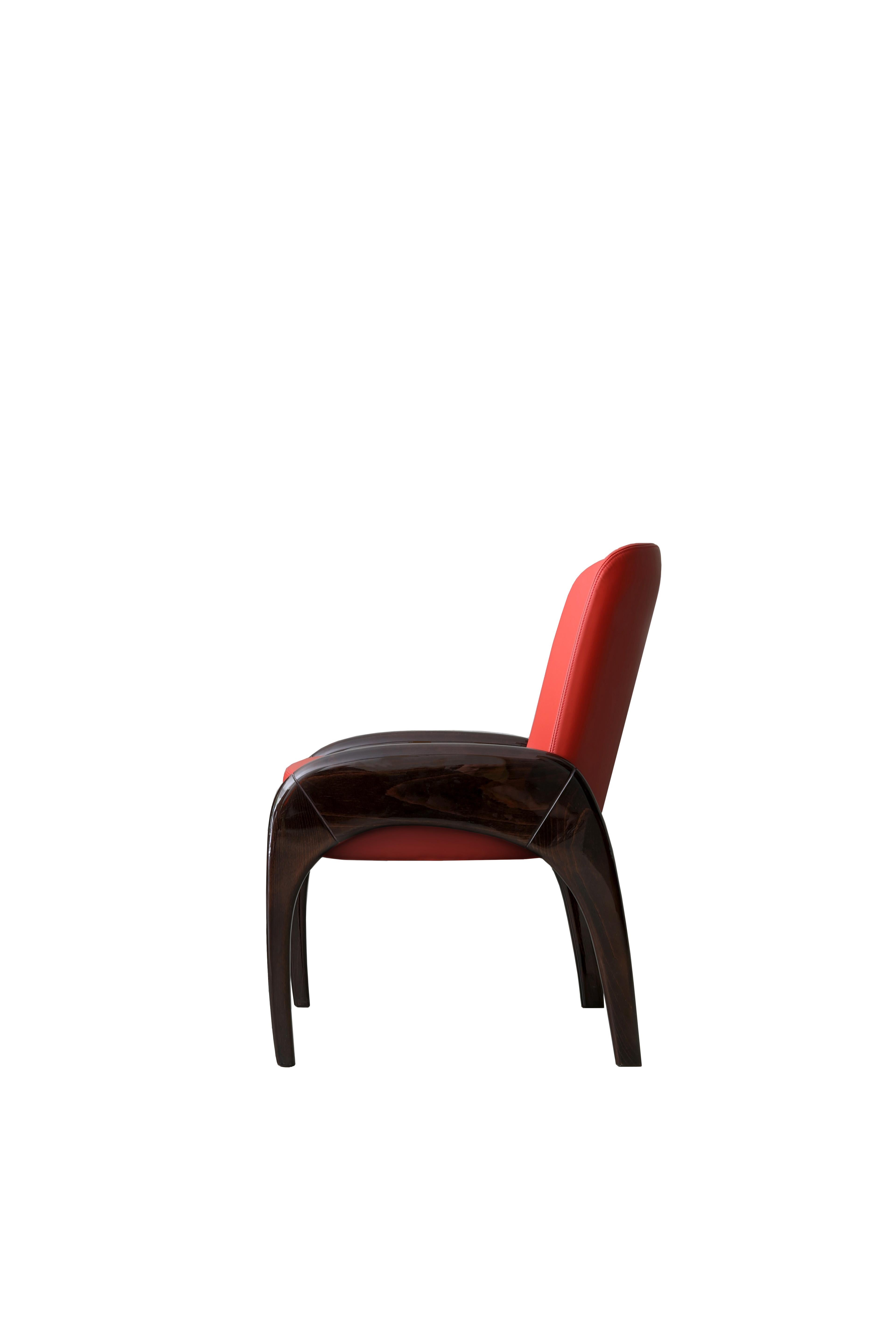 Italian Nuba, the Chair in Leather with Legs in Glossy Lacquered Solid Ash For Sale