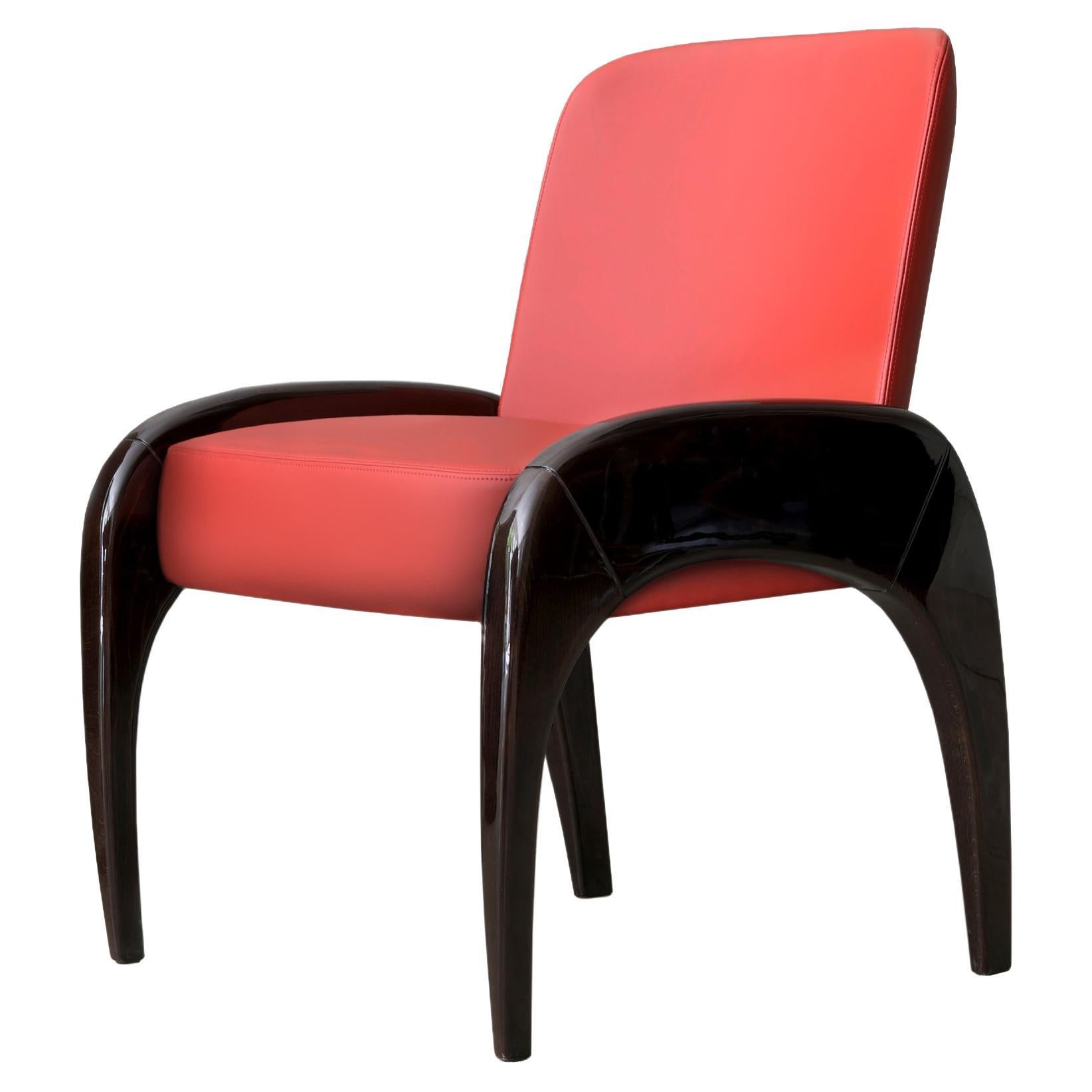 Nuba, the Chair in Leather with Legs in Glossy Lacquered Solid Ash For Sale