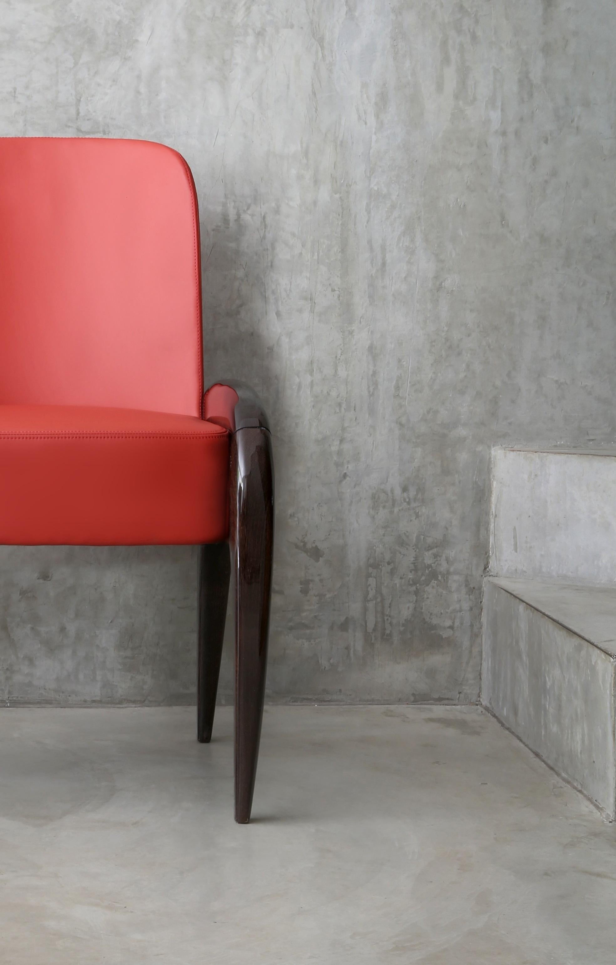 Bright Red Leather And Glossy Lacquered Solid Ash Chair by Casa Casati In condizioni Nuovo in vendita a Geneve, CH