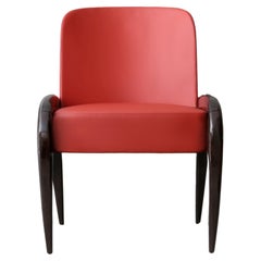 Bright Red Leather And Glossy Lacquered Solid Ash Chair by Casa Casati