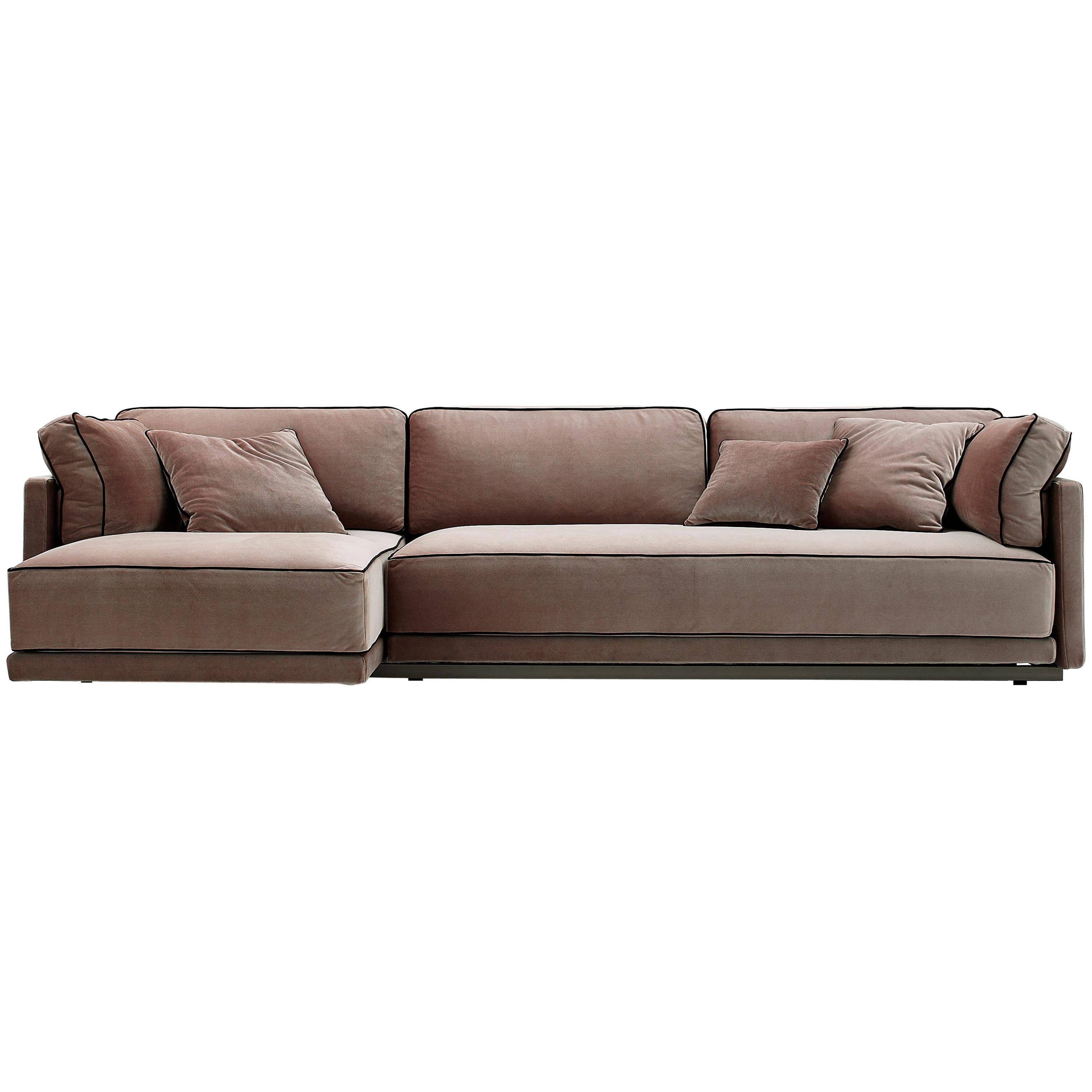 Nube Italia Avenue Sofa in Brown Fabric with Black Trimmings by Marco Corti For Sale