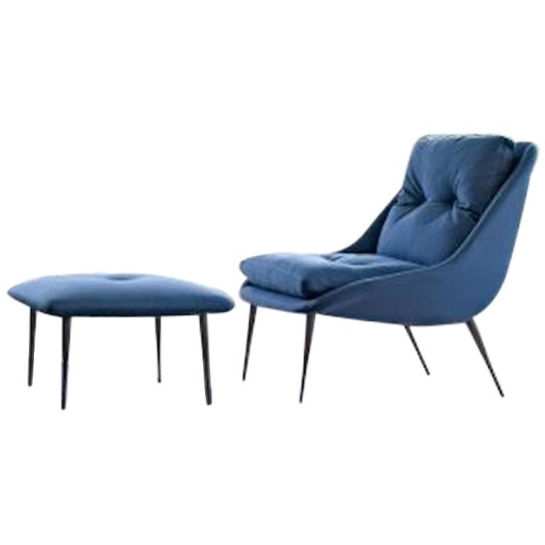 Nube Fency Armchair with stool in blue fabric or many other fabrics/leathers