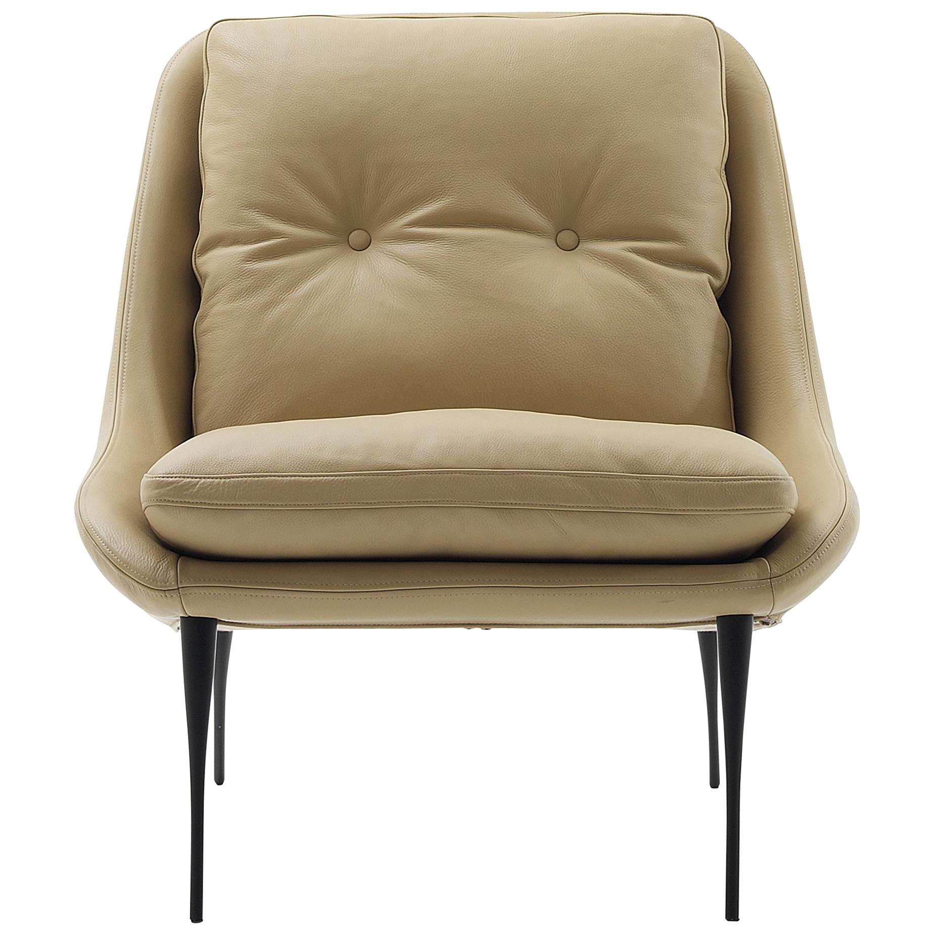 Fauteuil Nube Italia Fency en cuir marron clair avec coussin par Marco Corti