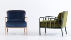Nube Italia Loom Armchair in Blue Velvet with Wooden Legs by Marco Corti