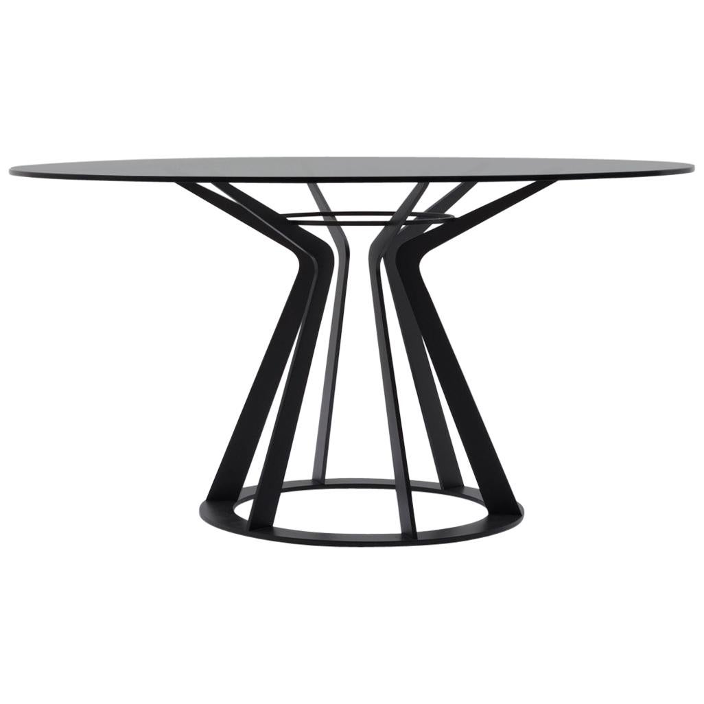 Nube Italia Mitos Table in Black with Black Glass Top by Giuliano Cappelletti