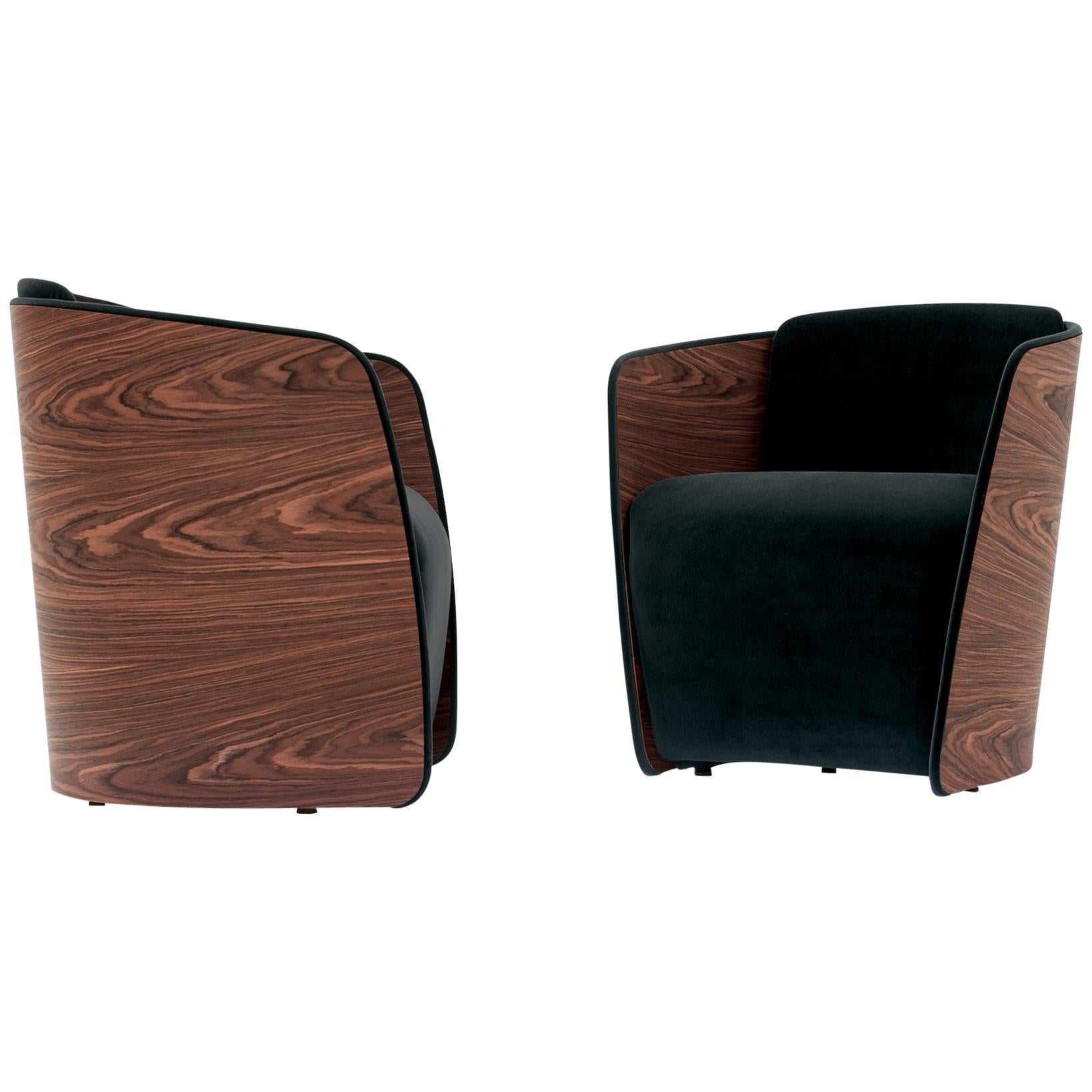 Nube Italia Sir Armchair in Black with Wood Back by Carlo Colombo For Sale