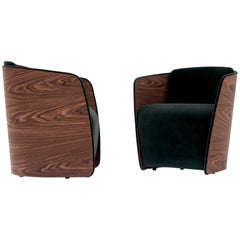 Nube Italia Sir Armchair in Black with Wood Back by Carlo Colombo