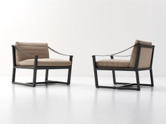 Sillón Nube Italia de tela marrón claro y patas marrones, Marco Corti