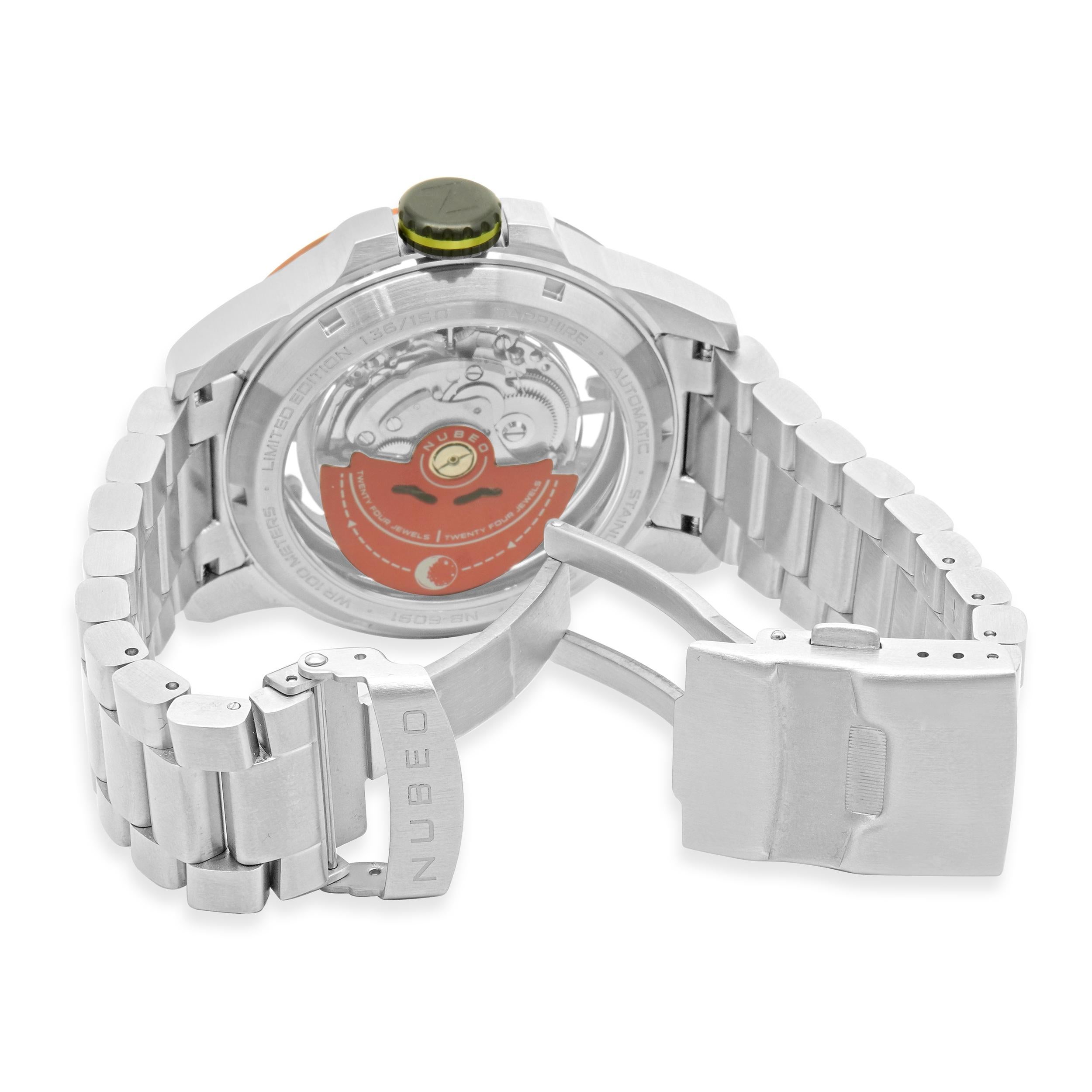Women's or Men's Nubeo Stainless Steel Tranquility Limited Edition Gibbous Red 48mm For Sale