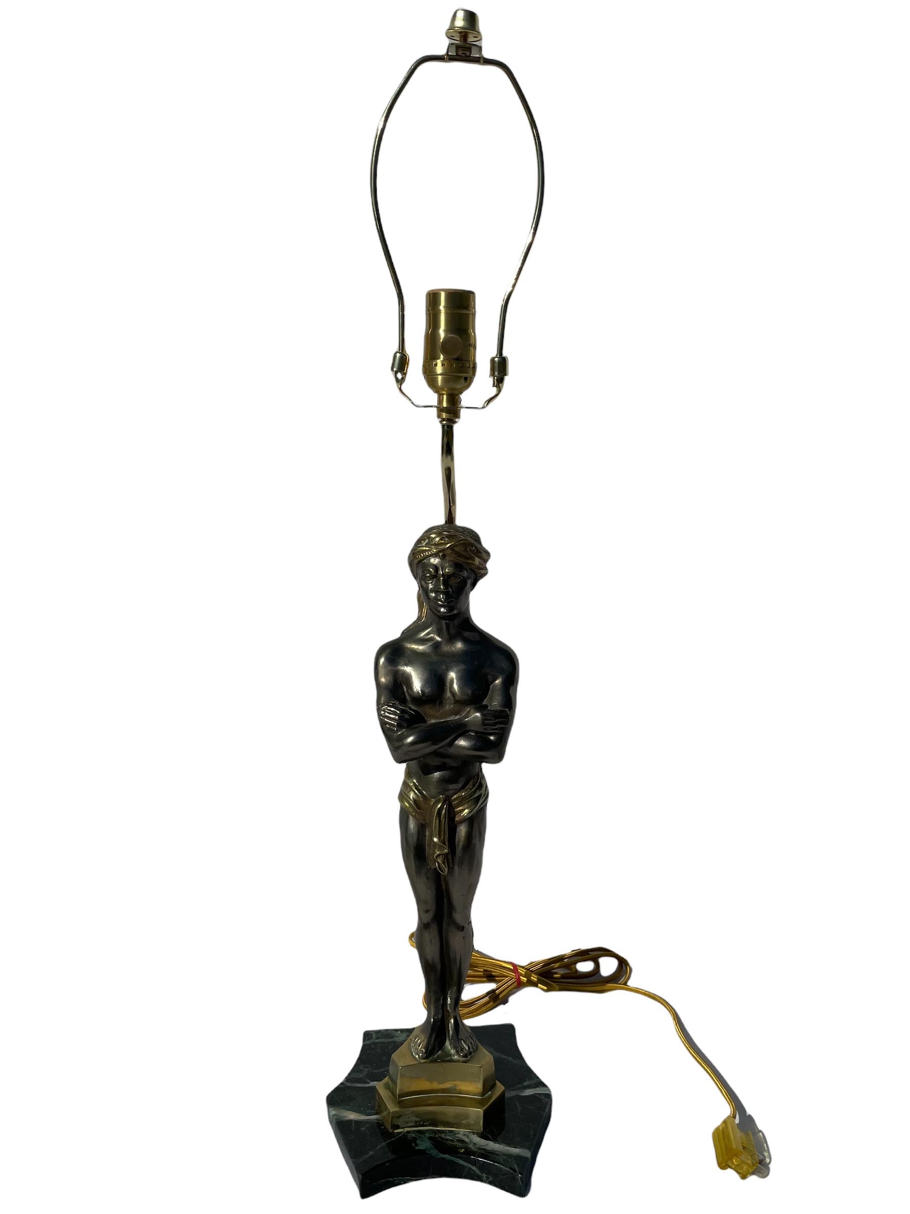 Nubian Neoclassical Bronze Table Lamp  For Sale 13