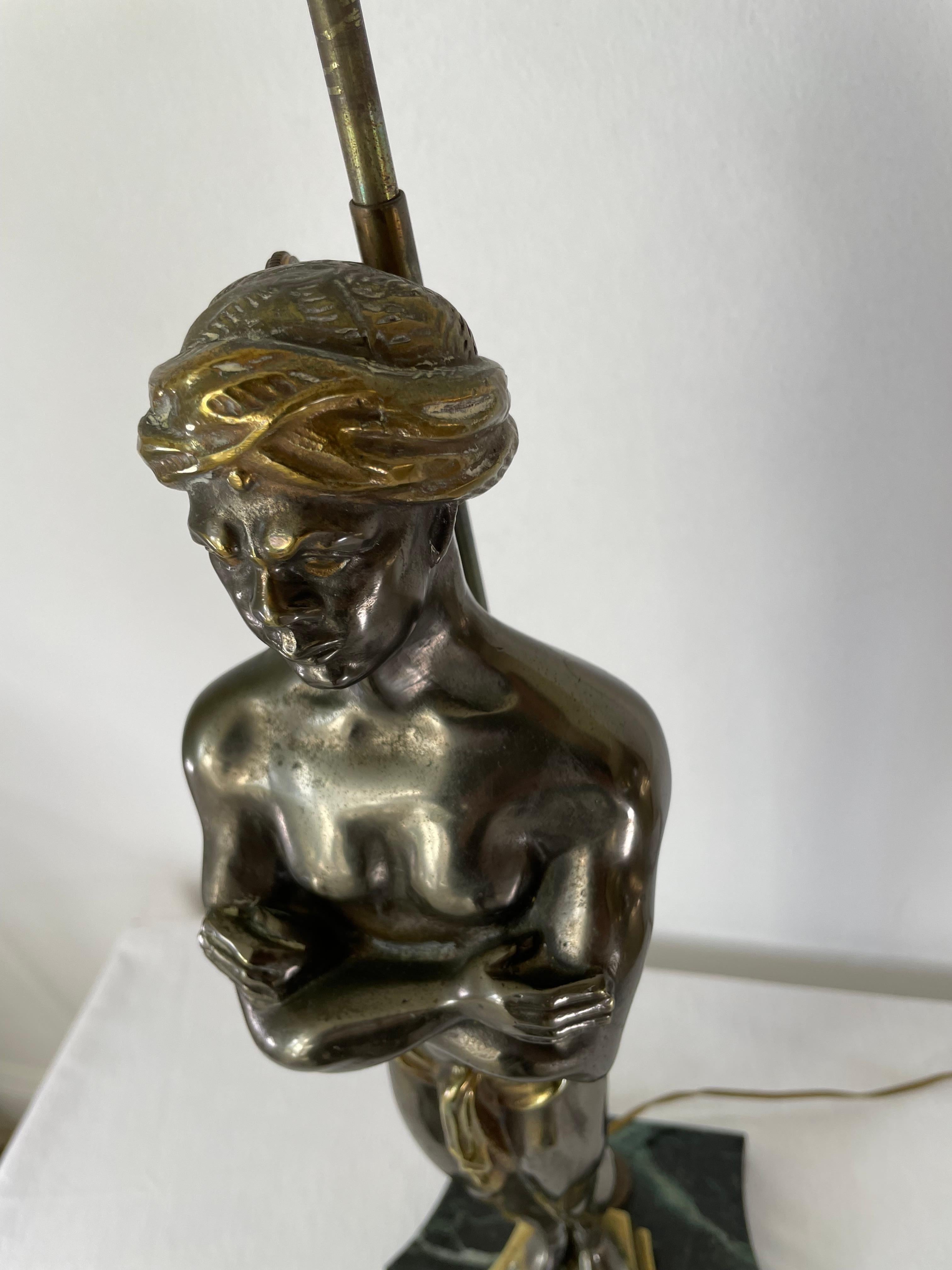 French Nubian Neoclassical Bronze Table Lamp  For Sale