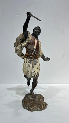 Nubian Orientalist Cold-Painted Bronze Figurine by Franz Bergmann