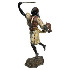 Nubian Orientalist Cold-Painted Bronze Figurine by Franz Bergmann