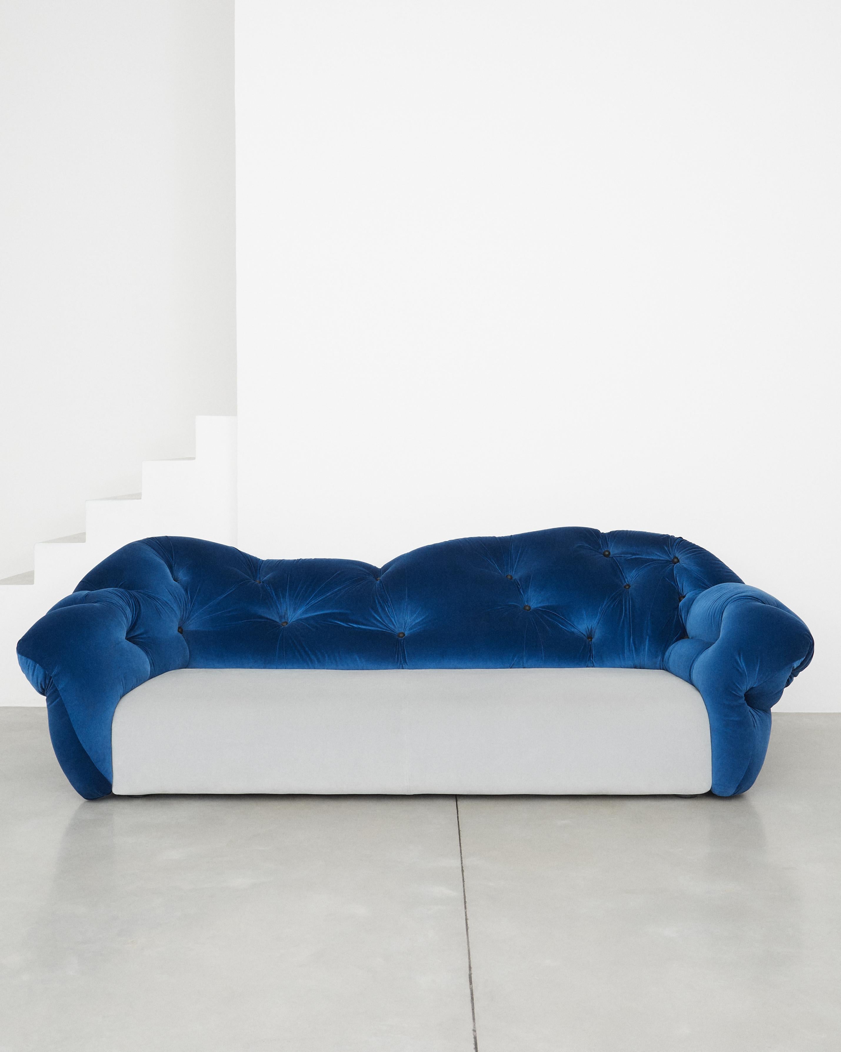 Nubola 238 Velvet Sofa in Cobalt by Gaetano Pesce For Sale 1