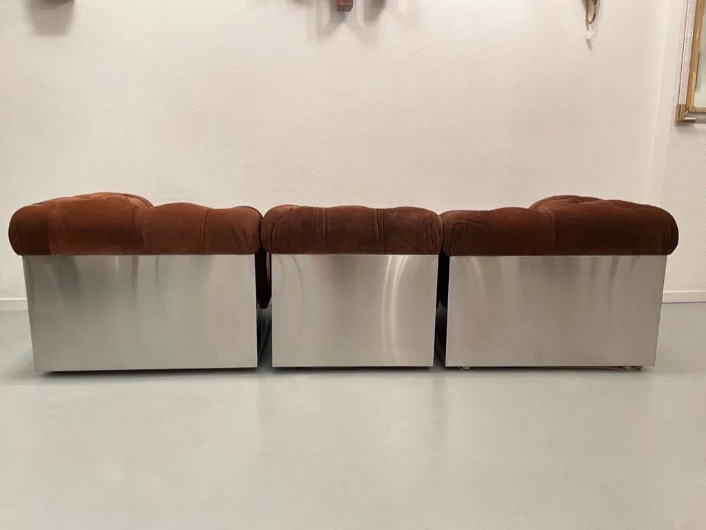 Nubuck Leather & Steel Sofa by Giorgio Montani for Souplina, France, 1970s 7