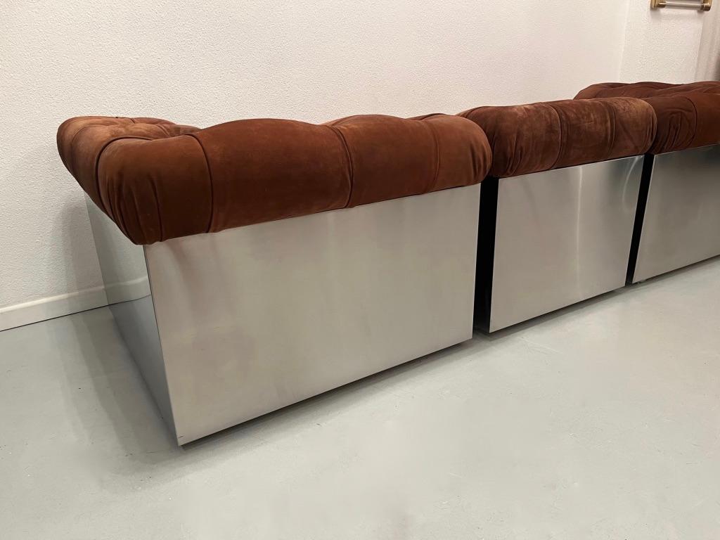 Nubuck Leather & Steel Sofa by Giorgio Montani for Souplina, France, 1970s 13