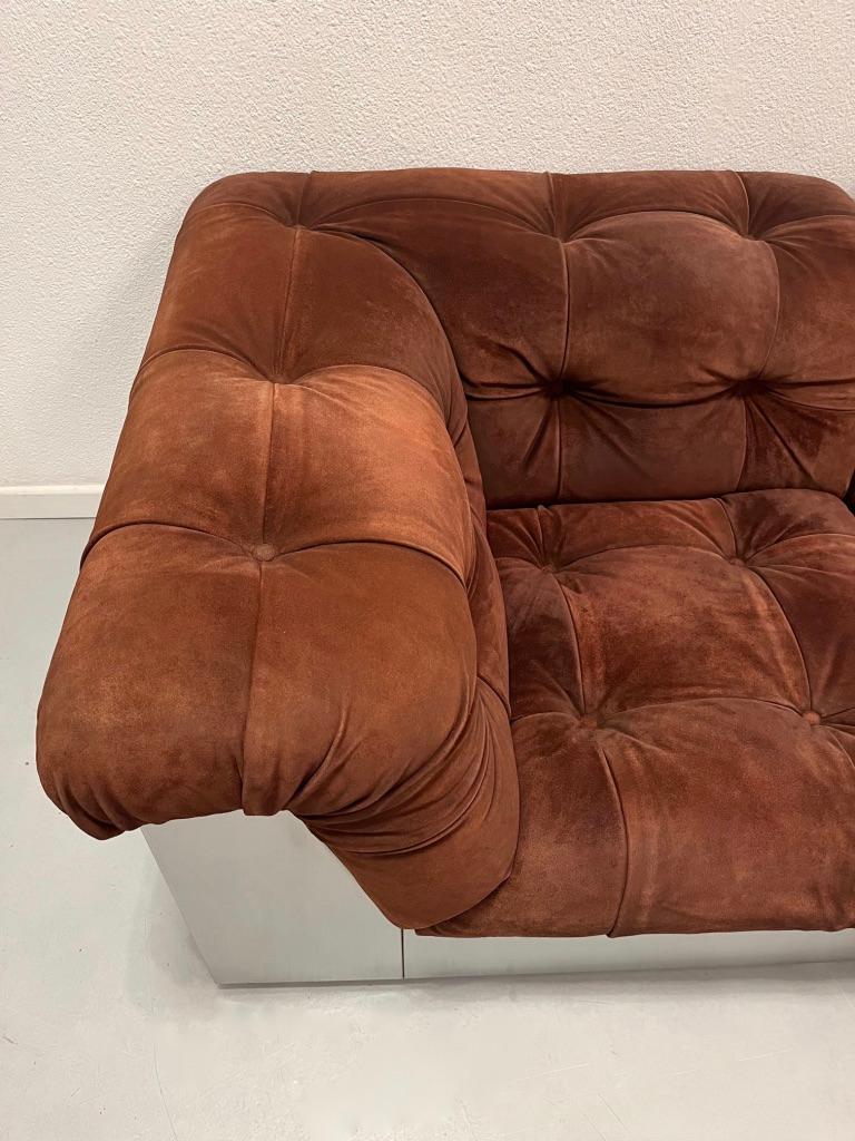 Nubuck Leather & Steel Sofa by Giorgio Montani for Souplina, France, 1970s 2