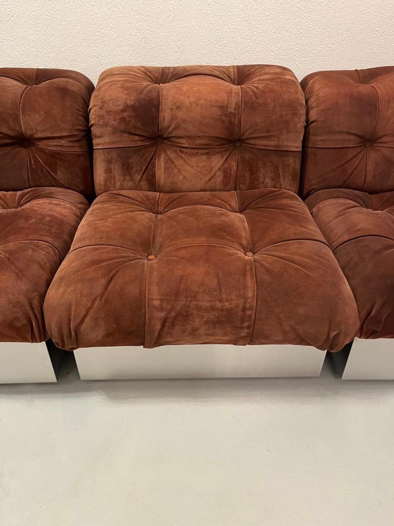 Nubuck Leather France, by Souplina, Giorgio 1stDibs at Montani Sofa Steel and Sale For for 1970s