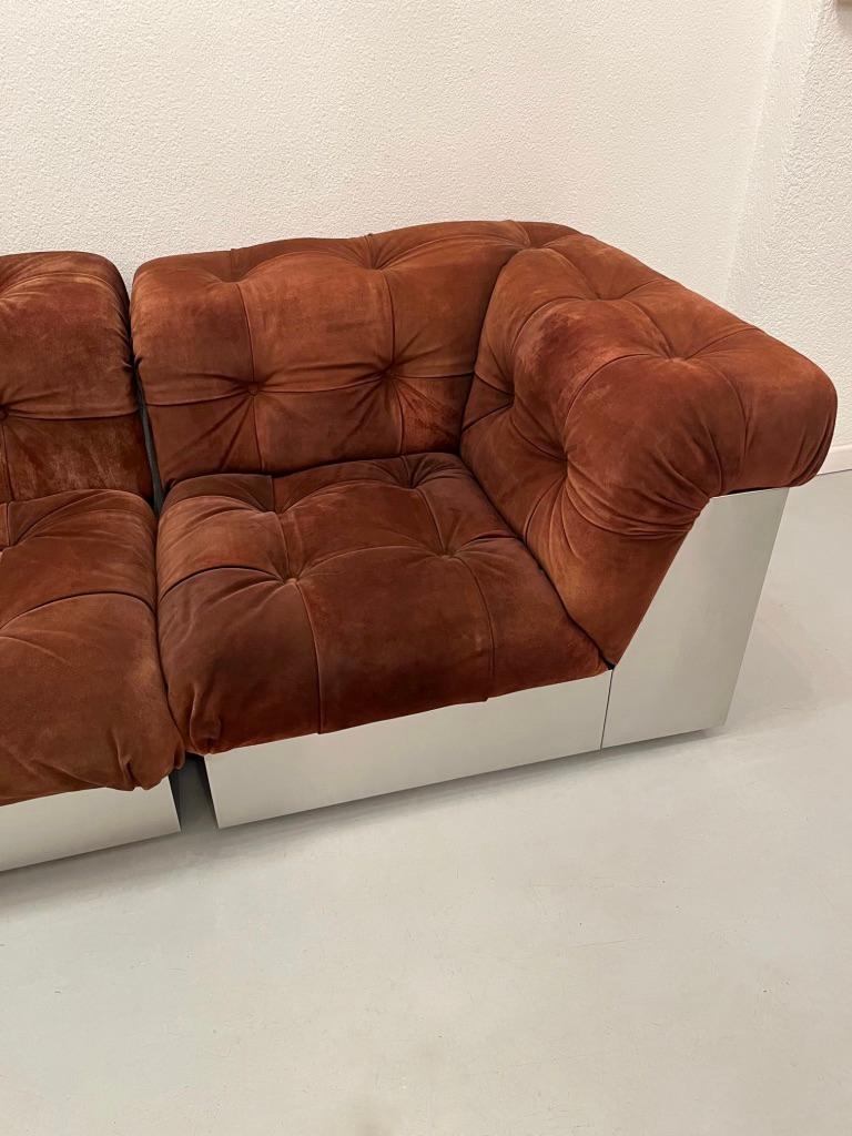 Nubuck Leather & Steel Sofa by Giorgio Montani for Souplina, France, 1970s 2