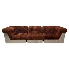 Vintage Nubuck Leather & Steel Sofa by Giorgio Montani for Souplina, France, 1970s