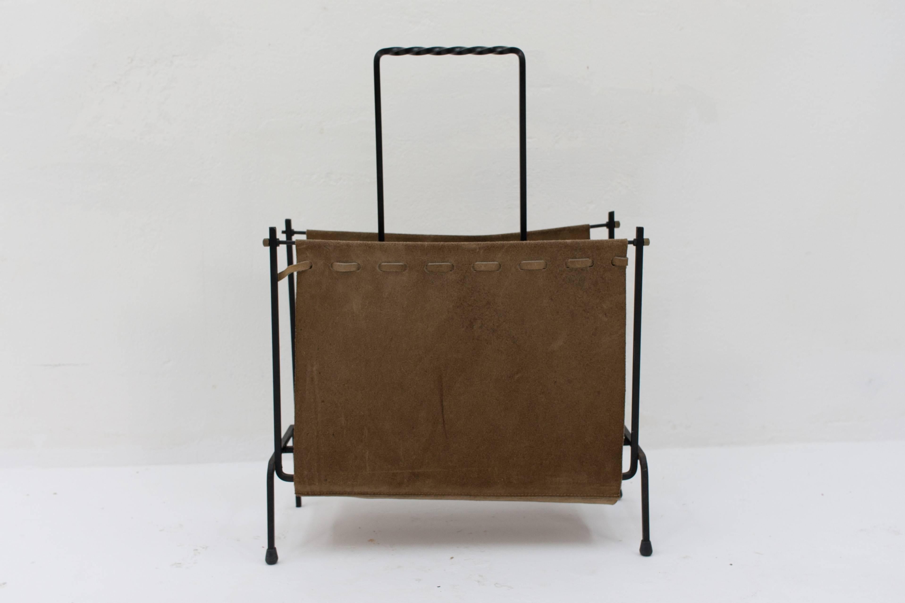 Mid-Century Modern Nubuck Magazine Rack