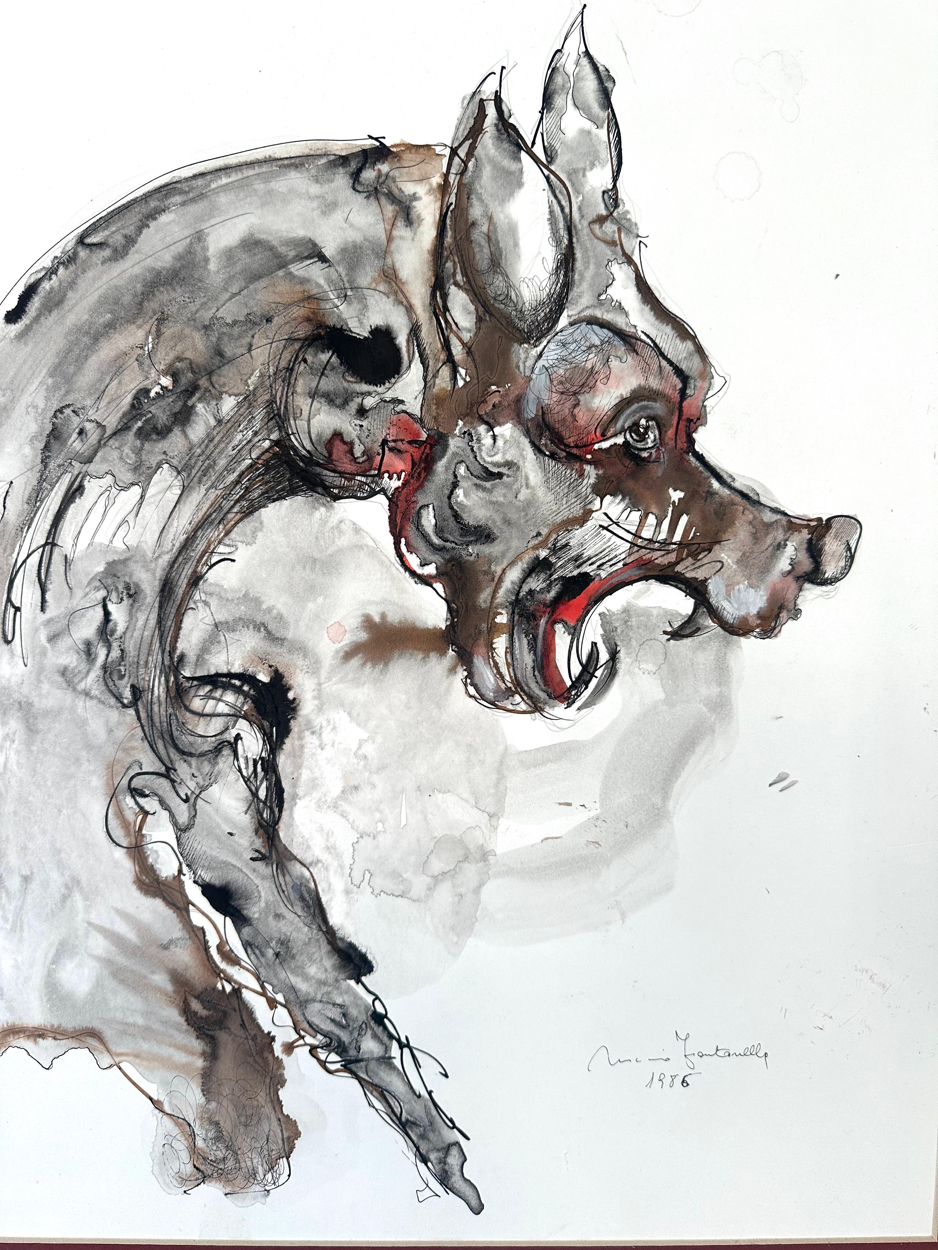Nuccio Fontanella Animal Painting - Surrealist Hound