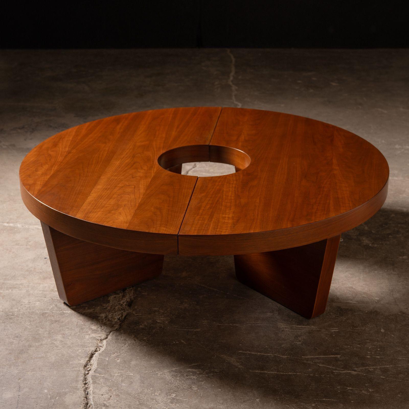 “Nuclear” coffee table, model number 201 designed by Harvey Probber in 1949 and manufactured by Harvey Probber Inc, NY. The table is in excellent condition constructed in walnut and consists of two semi-circular tables that connect to form a circle