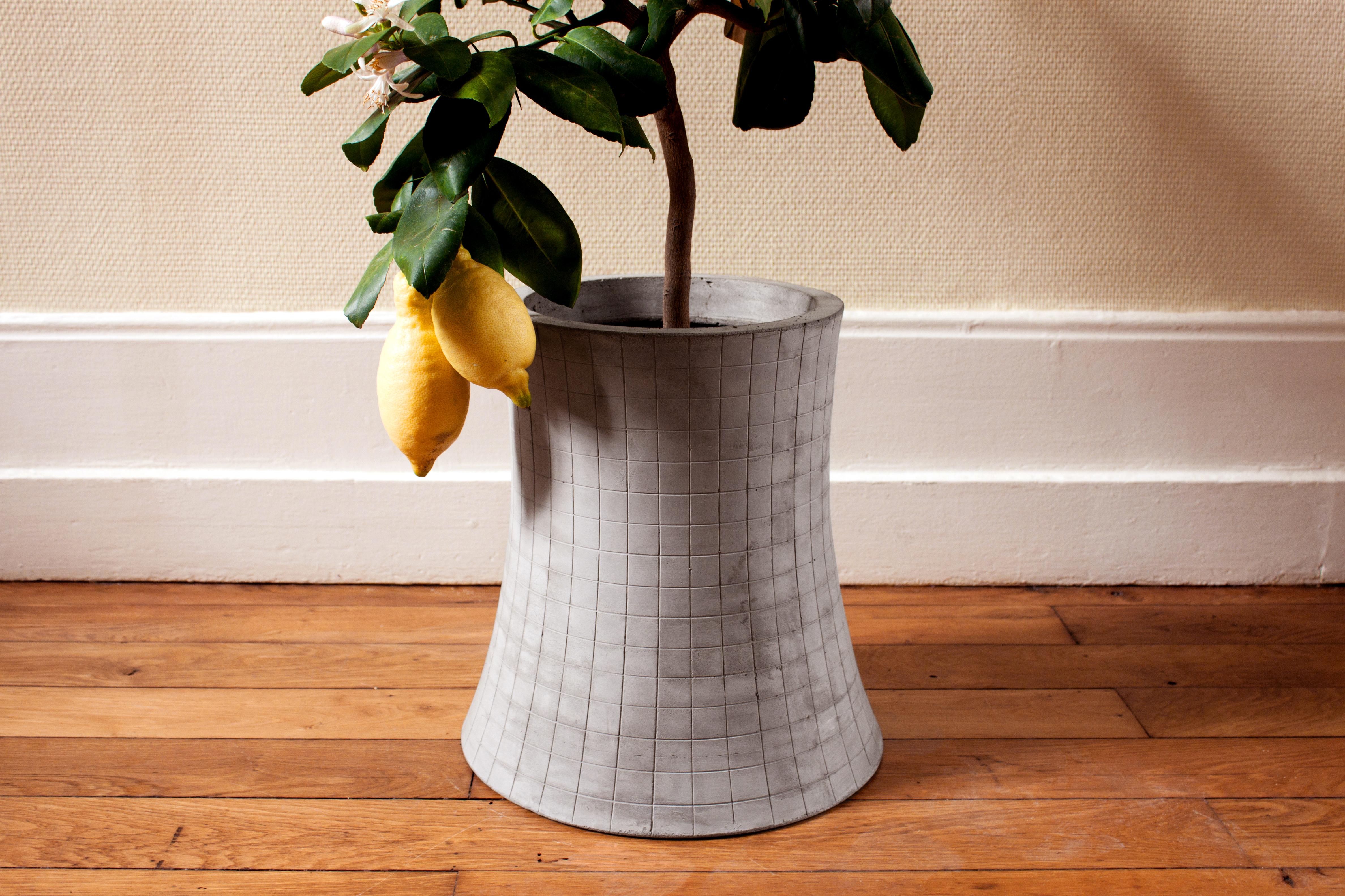 The Concrete nuclear plant holder, designed by Bertrand Jayr for Lyon Béton, is directly inspired by the cooling towers of the nuclear plants, the iconic figures of nuclear energy but with a lighthearted touch. The Nuclear Plant offers an artistic