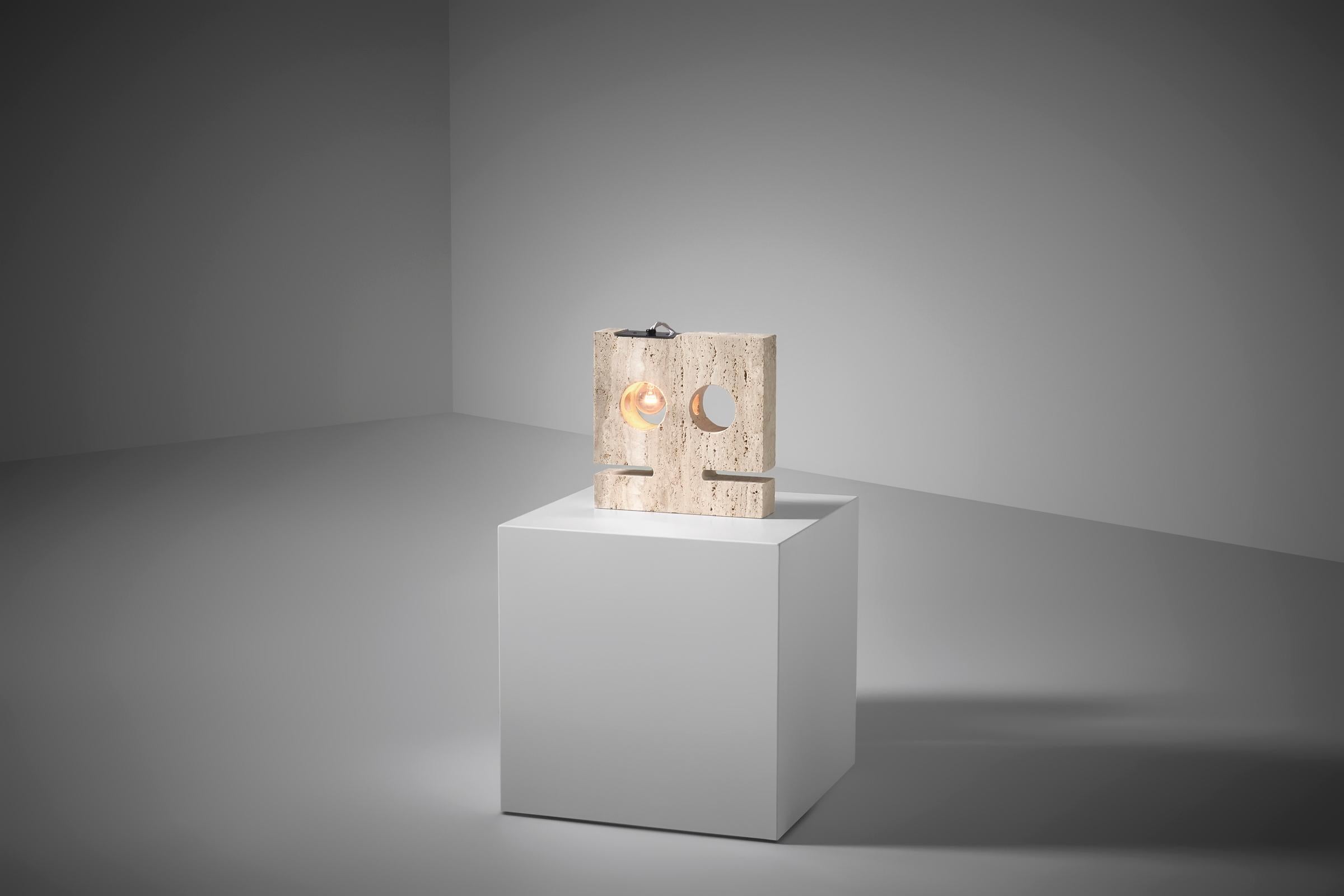 Italian Nucleo Sormani Travertine table lamp, Italy ca. 1970 For Sale