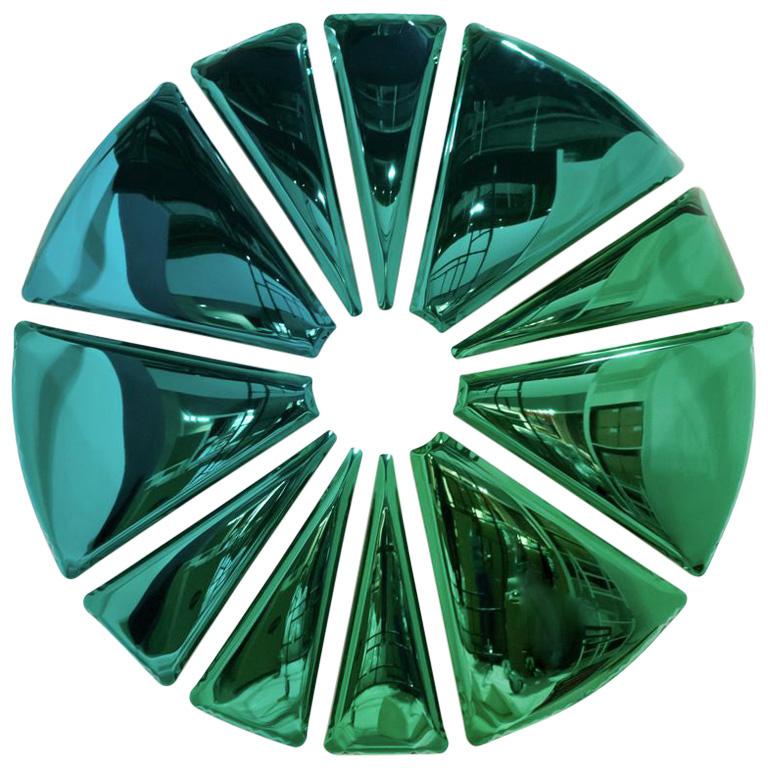 Nucleus 300 Polished Gradient of Emerald and Sapphire Color Stainless Steel Wall For Sale