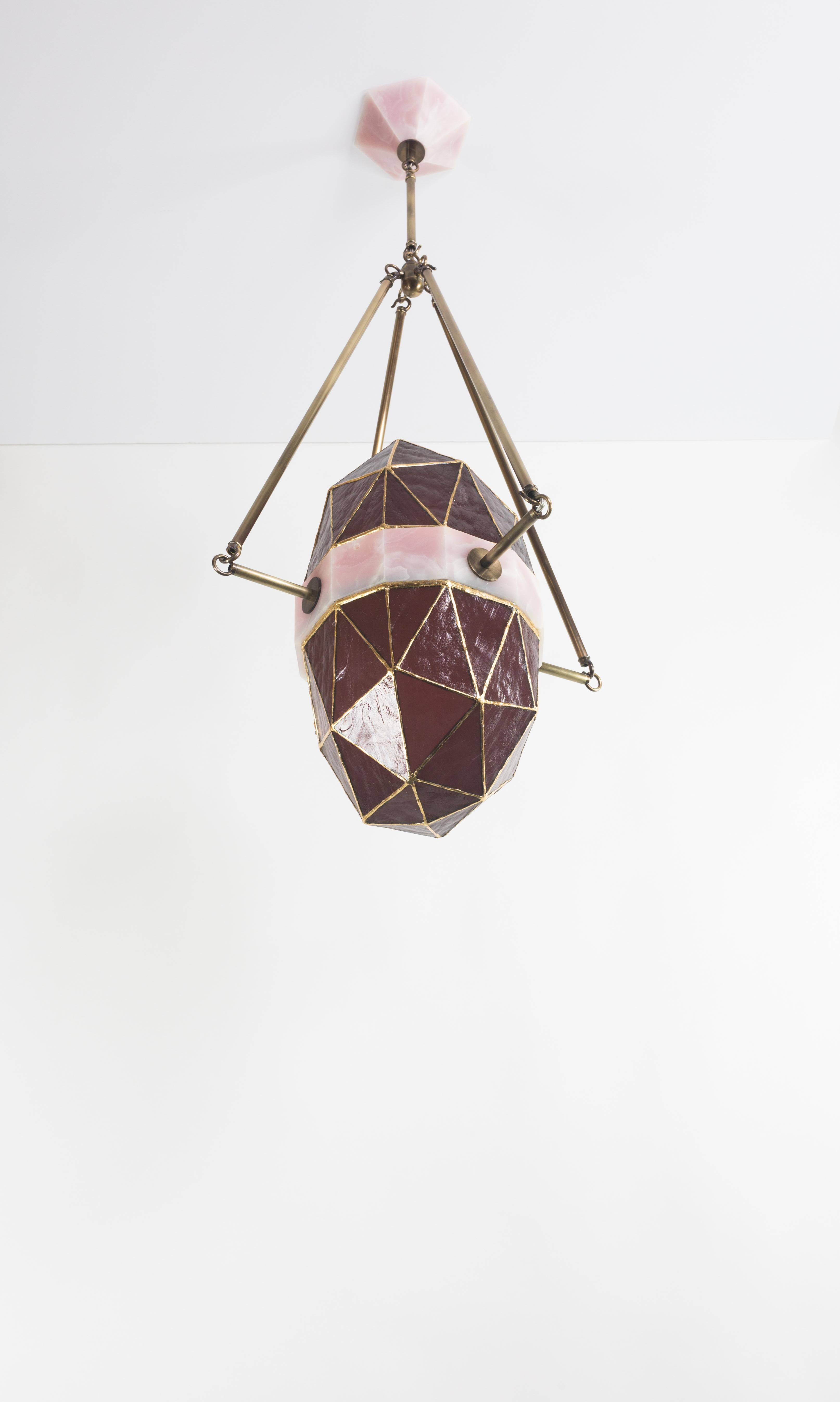 Modern Nucleus Blush/ Brass, Onyx, Stained Glass Contemporary Pendant/ Kalin Asenov For Sale