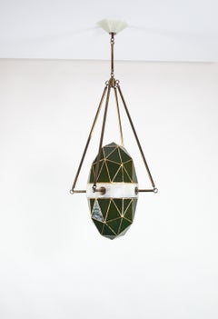 Nucleus Emerald/Brass, Onyx, Stained Glass Contemporary Pendant Kalin Asenov