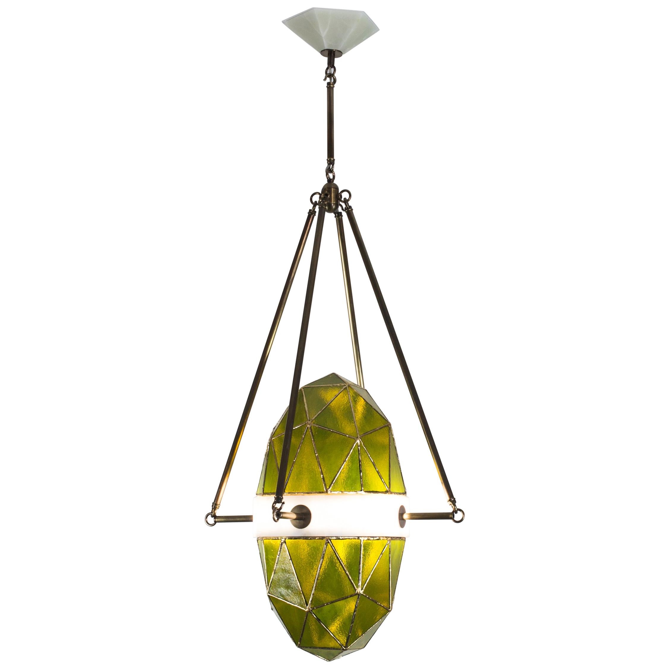 Ciondolo contemporaneo Nucleus Emerald/Brass, Onyx, Stained Glass Kalin Asenov