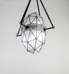 Nucleus Ice / Brass, Marble, Stained Glass Contemporary Pendant by Kalin Asenov
