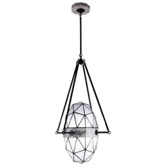 Lampe à suspension contemporaine en laiton, marbre et verre teinté Nucleus Ice de Kalin Asenov